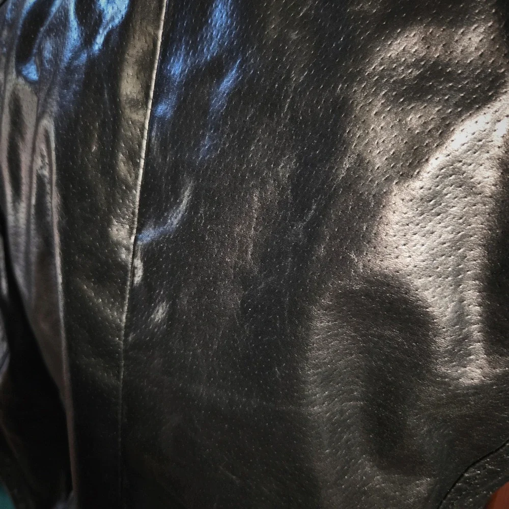 Calvin Klein Leather Jacket Y2K Sample Production Moto Black Fitted Rare GIII‎